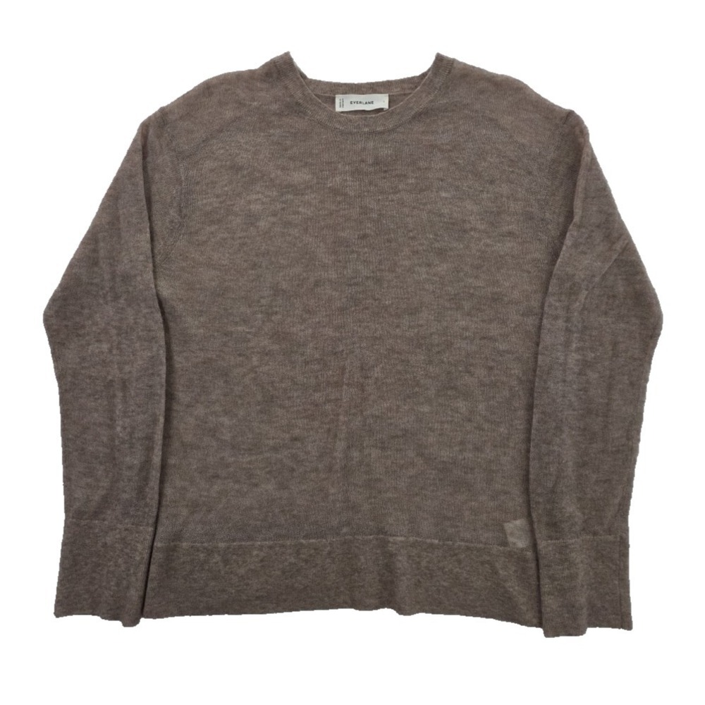Everlane The Alpaca Crew Sweater L Brown Ribbed Air Texture Soft Wool Blend NWOT